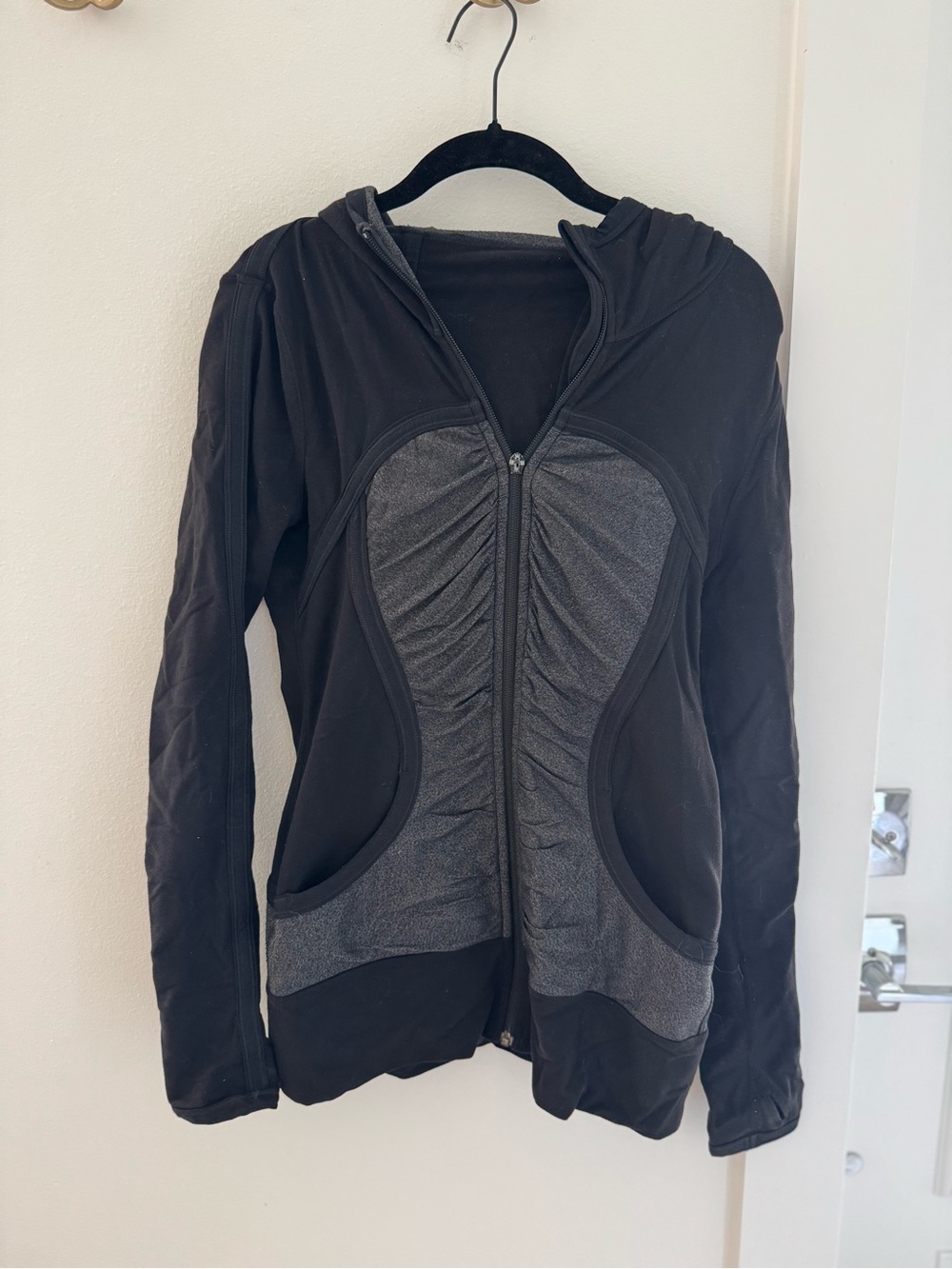 Lululemon Black and Charcoal Ruched Zip Hoodie